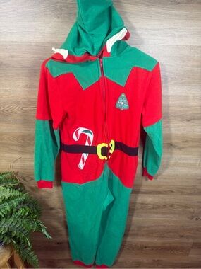 Cat & Jack Red and Green Elf Onesie with Candy Cane Patch